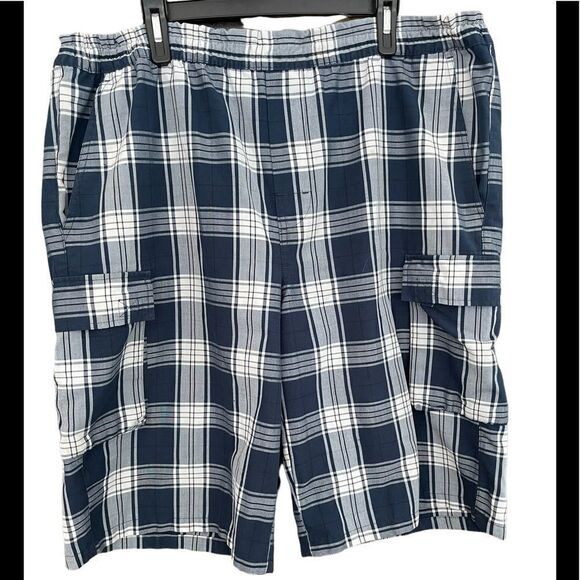 YAGO Men's Elastic Waist Drawstring Relaxed Fit Plaid Cargo Shorts size L - Picture 2 of 5